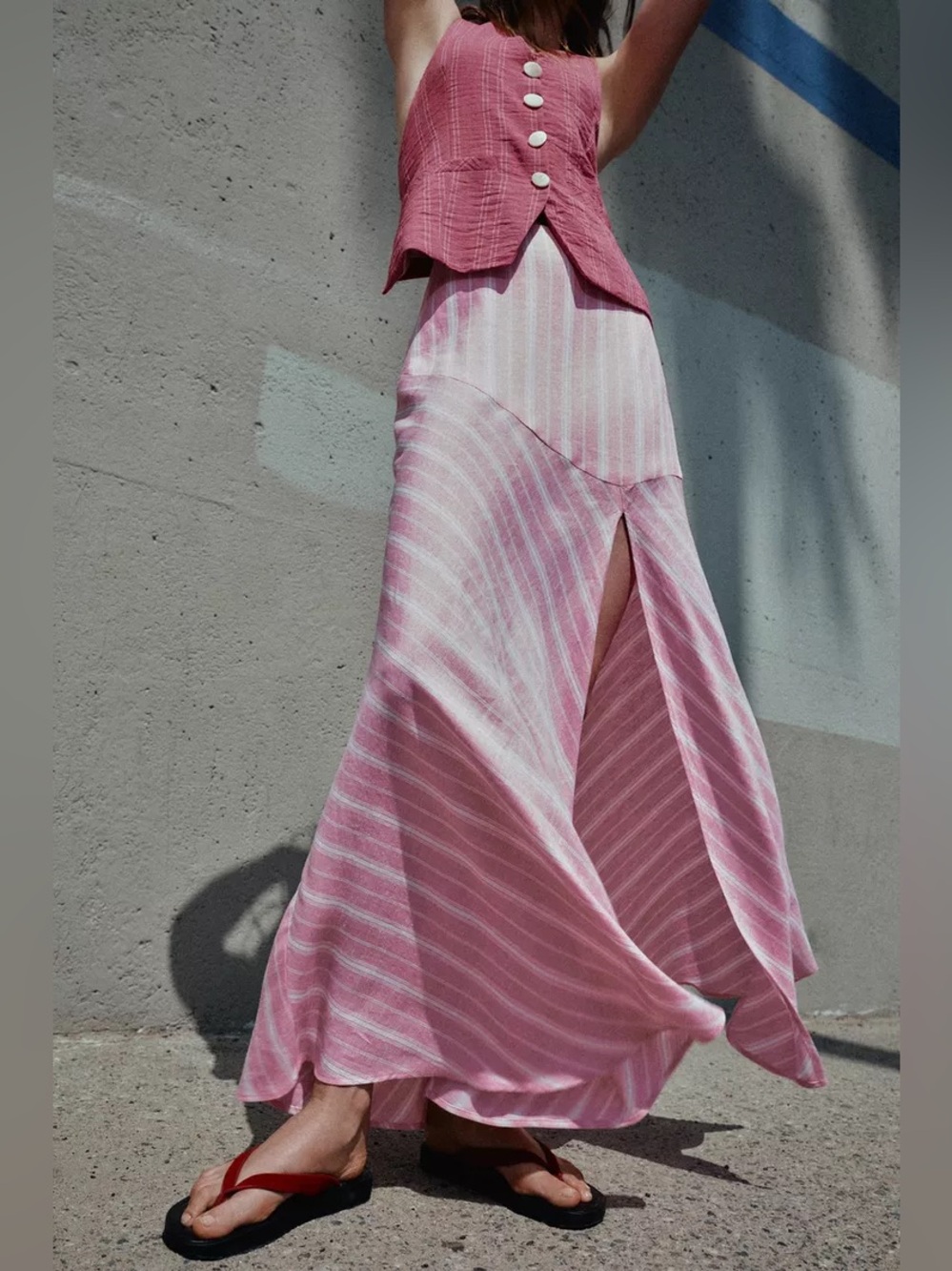 ZARA STRIPED LINEN MIDI SKIRT - Picture 2 of 11